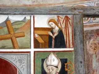 Pala, registro superiore - Annunciazione, Maria - Cappella di San Bernolfo a Mondovì