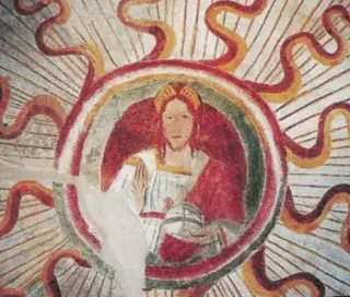 Cristo pantocratore con raggi serpeggianti - Pieve o Santuario o Chiesa della Madonna del Carmine a Prunetto