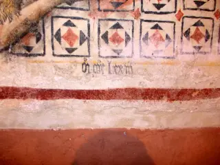 Affresco dettaglio M°CCCCLXXIII - Chiesa di San Giovanni Battista o Madonna del Carmine a Piasco