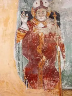 Santo Vescovo con nastro tra le dita - Cappella di Sant'Anna a Piasco