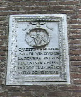 Particolare lapide posta sul campanile - Parrocchiale di San Bartolomeo a Vinovo