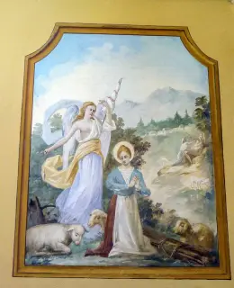 Panacea prega vegliata da un angelo - Chiesa della Beata Panacea al Monte a Quarona