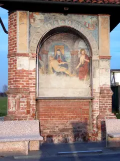 Cristo morto tra i Santi Sebastiano e  Rocco - Pilone di San Sebastiano e San Rocco a Ruffia