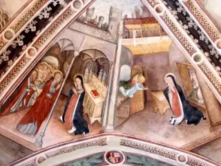 Maria chiede a Gesù il tempo di sua morte, l'angelo annuncia, particolare - Chiesa della Madonna della Stella a Pianezza