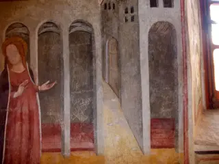 Presbiterio parete Sud, riquadro sinistro Basso, graffiti, data 1560 - Chiesa della Madonna della Stella a Pianezza