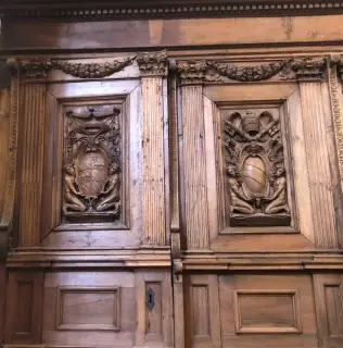Coro, dettagli - Chiesa di Santa Croce e Tutti i Santi a Bosco Marengo