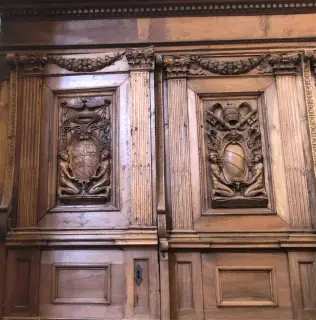 Coro, dettagli - Chiesa di Santa Croce e Tutti i Santi a Bosco Marengo