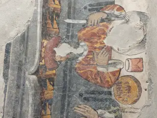 Miracolo del pollo dettaglio - Cappella di San Giacomo a Busca