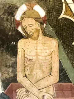 Cristo di pietà dettaglio - Cappella di San Bernardo o San Bernardino da Siena a Piozzo