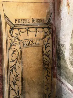 Firma del pittore - Cappella di San Bernardo o San Bernardino da Siena a Piozzo
