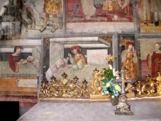 Storie di San Giuliano - Giuliano uccide i genitori scambiandoli per la moglie con un amante - Cappella di San Giuliano a SaviglianoFrazione San Giuliano