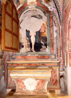 Fondo navata sinistra, cappella della Natività, dietro la pala - Battesimo di Gesù - Ex Parrocchiale di Santa Caterina a Villanova MondovìFrazione Villa