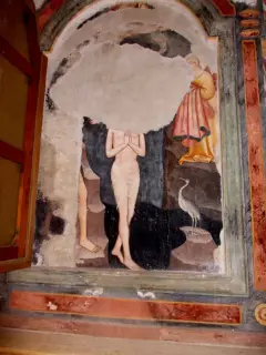Fondo navata sinistra, cappella della Natività, dietro la pala - Battesimo di Gesù dettaglio - Ex Parrocchiale di Santa Caterina a Villanova MondovìFrazione Villa