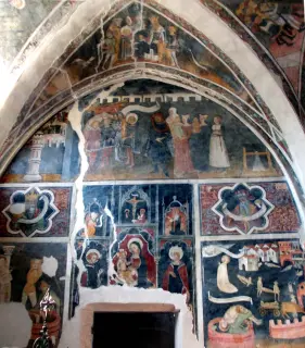 Prima campata navata sinistra, storie di san Sebastiano e falso polittico con Madonna e santi - Ex Parrocchiale di Santa Caterina a Villanova MondovìFrazione Villa