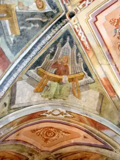 Prima campata, volta navata destra, san Luca Evangelista - Ex Parrocchiale di Santa Caterina a Villanova MondovìFrazione Villa