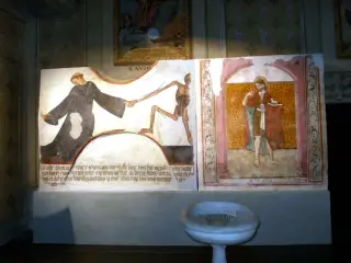 Danza Macabra a sinistra entrando, riporto su tavola - Santuario della Consolata a Saluzzo