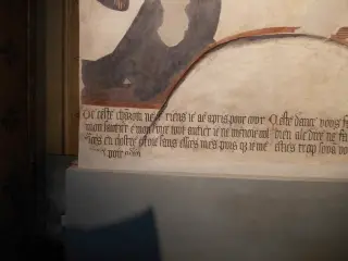Danza Macabra a sinistra entrando, riporto su tavola, scritta in francese - Santuario della Consolata a Saluzzo