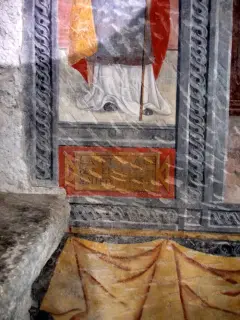 Santo Vescovo, cartiglio - Cappella di San Cristoforo o dell'Annunziata a SalbertrandFrazione Oulme