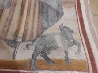 Sant'Antonio Abate - particolare del maialino - Cappella di San Giulio a LemieFrazione Forno