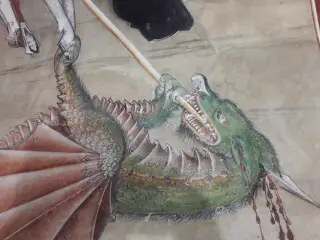 San Giorgio che trafigge il drago - Particolare - Cappella di San Giulio a LemieFrazione Forno