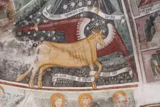 Simboli degli evangelisti:bue - Pieve di San Pietro a Casalvolone