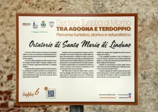 Pannello illustrativo - Oratorio o Chiesa di Santa Maria di Linduno o Lindeno a MomoFrazione Linduno