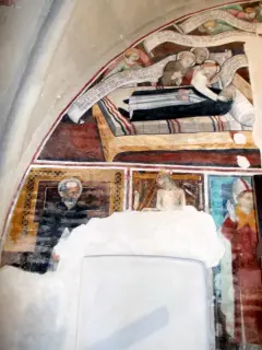 Presbiterio, parete Sud, santo Domenicano, Gesù calato dalla croce - Cappella di Santa Maria Assunta o della Stella a MacelloFrazione Stella