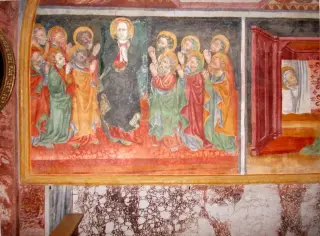 Cappella antica, parete sinistra, storie della Vergine, particolare - Cappella della Madonna del Castello a Caraglio