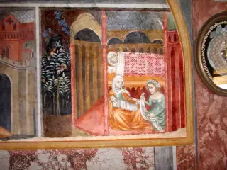 cappella antica, parete destra, storie della Vergine, particolare - Cappella della Madonna del Castello a Caraglio
