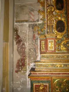 Lacerto di affresco a sinistra altare - Parrocchiale di San Giacomo a Luserna San GiovanniFrazione Luserna Alta