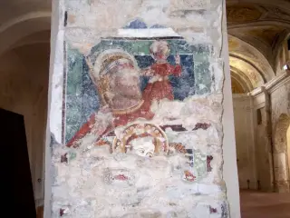 Sottarco quinta campata Nord odierna, san Cristoforo e una Madonna - Ex Chiesa dei Santi Pietro e Paolo a Caraglio