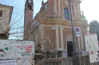 Facciata e campanile durente i restauri - Parrocchiale di San Mamante a Cavaglio d'Agogna