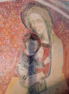 Madonna col Bambino dal Pannello illustrativo - Cappella di San Bernardo d'Aosta a CondoveFrazione Lajetto